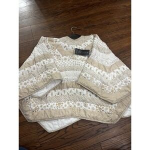 Rachel Zoe Christmas Tree Skirt Lined Gold White Snowflake Tree Holiday 52" Read